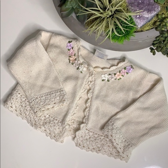 Antonella kids Ivory Knit Flower Tea Time cardigan sweater 9-12 months girls - Picture 1 of 11